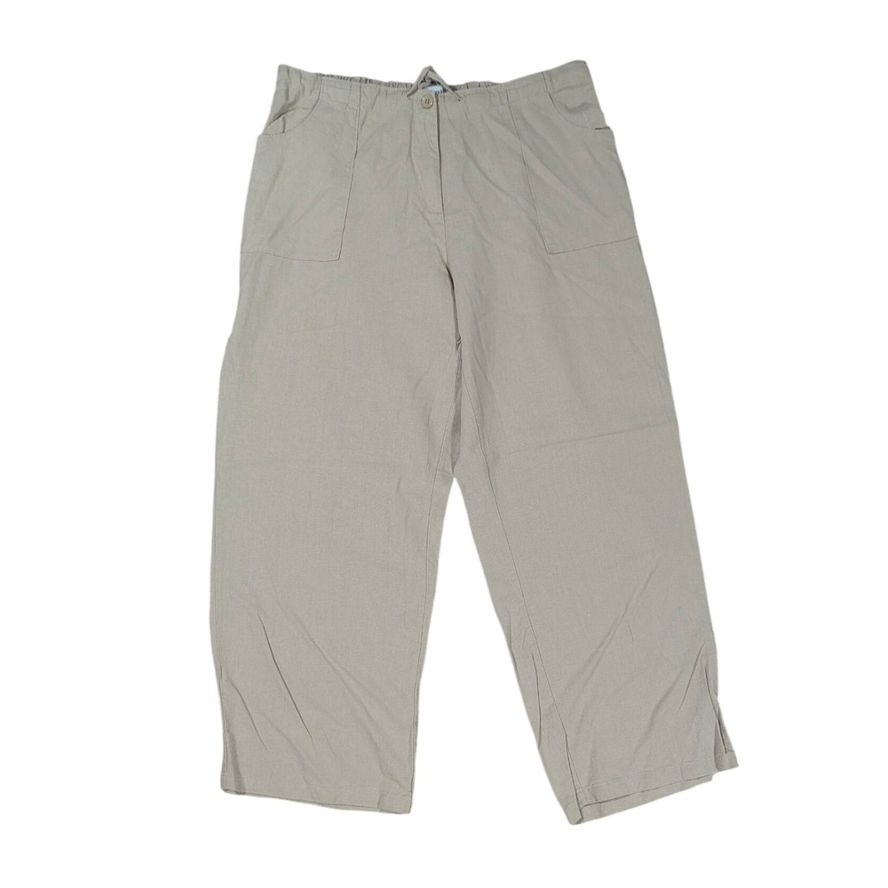 Jessica London Pants Women 18 Tan Linen Blend Wide Leg Elastic Waist‎ Casual
